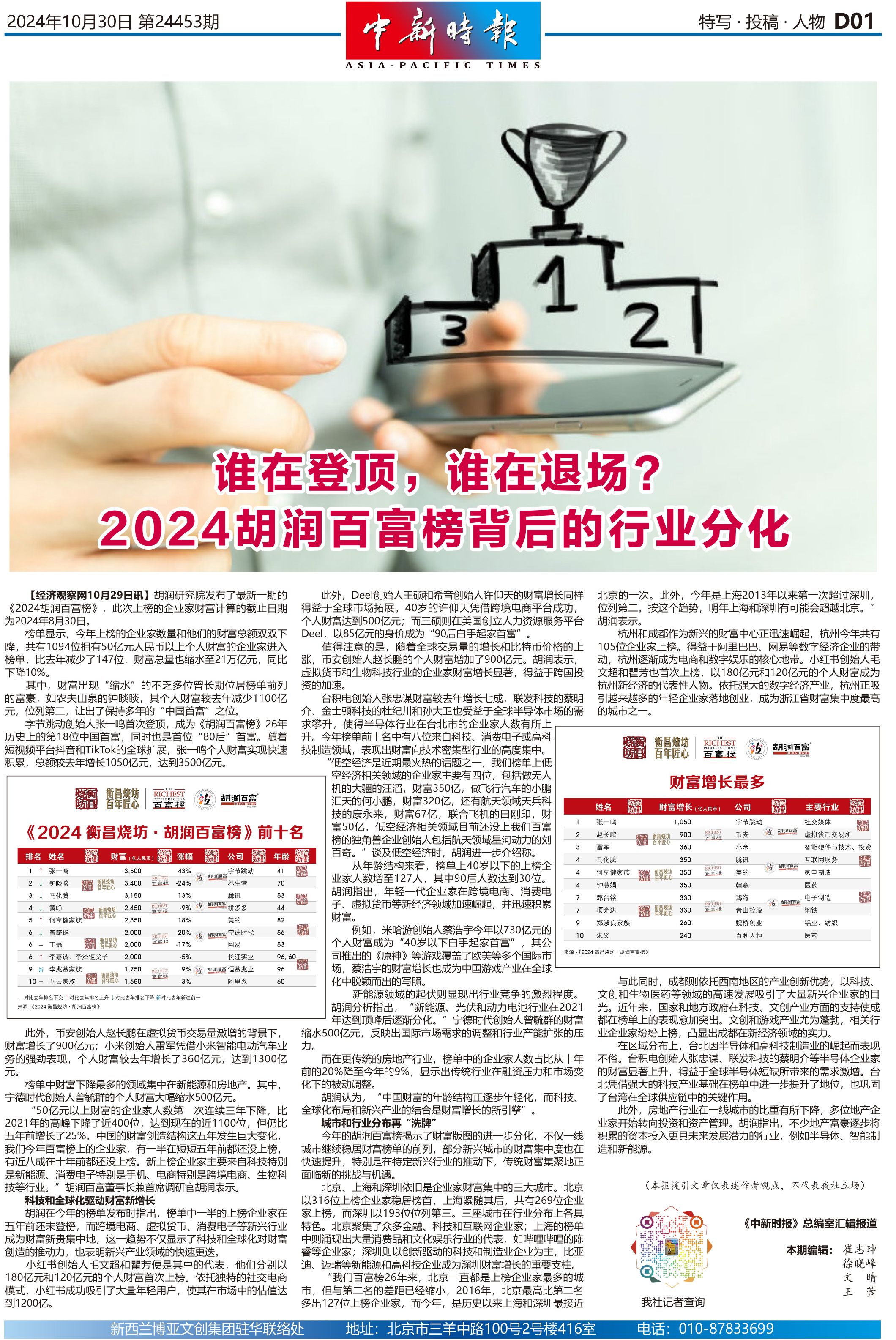 谁在登顶，谁在退场？2024胡润百富榜背后的行业分化