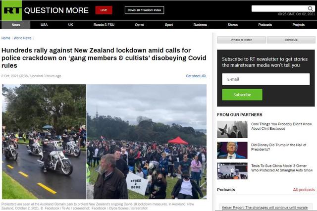 上千新西兰民众聚集抗议新冠防疫封锁措施